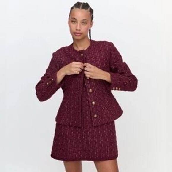 Hill House The Valentina Tweed Jacket and Mini Dress set in Burgundy Sz XS - Picture 2 of 16